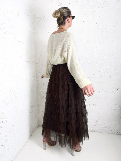 Mila Brown ruffle Tiered tulle skirt