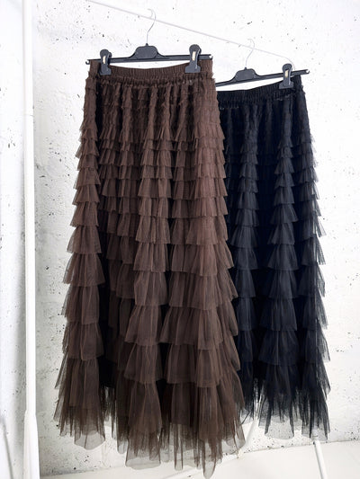 Mila Brown ruffle Tiered tulle skirt