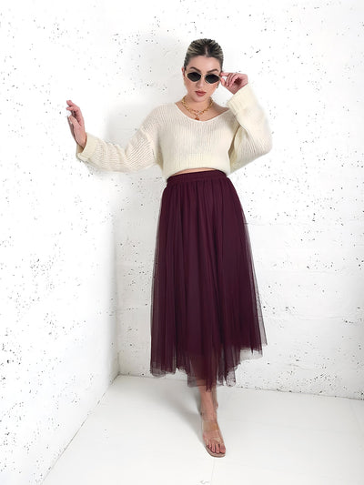 Burgundy tulle maxi skirt