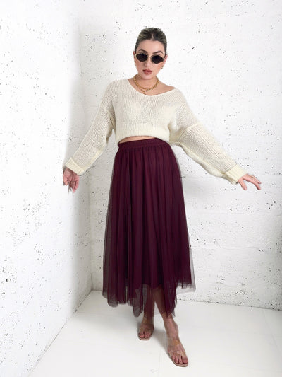 Burgundy tulle maxi skirt