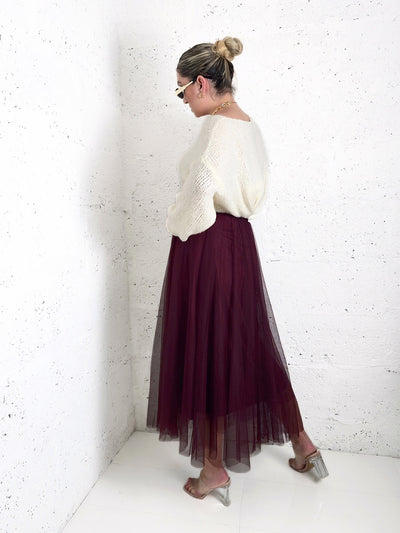 Burgundy tulle maxi skirt