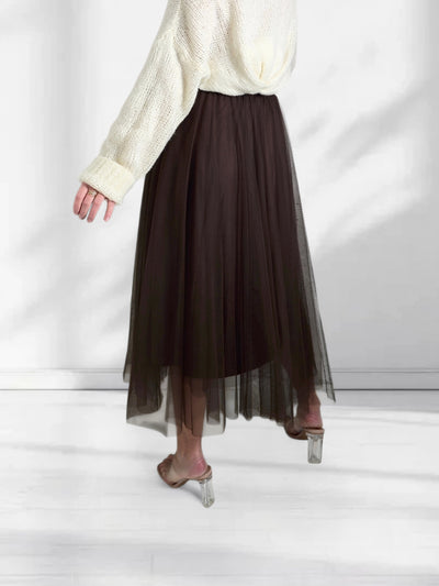 Brown tulle maxi skirt