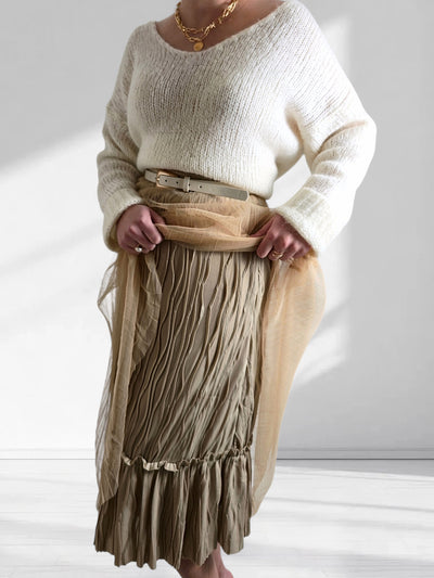 Dara Beige structured detail Pleated tulle skirt