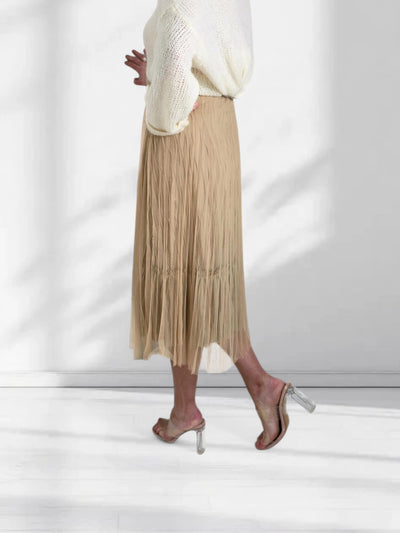 Dara Beige structured detail Pleated tulle skirt