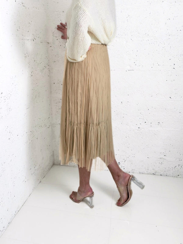 Dara Beige structured detail Pleated tulle skirt
