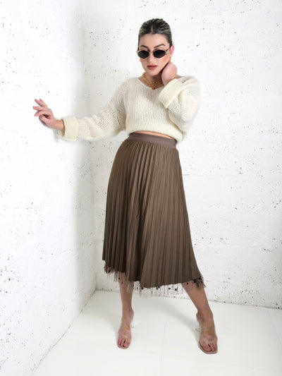 Zoe Brown Flower detail Pleated 2 side skirt