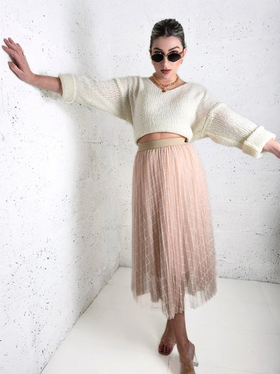 Zoe Beige/Apricot Geometric detail Pleated skirt