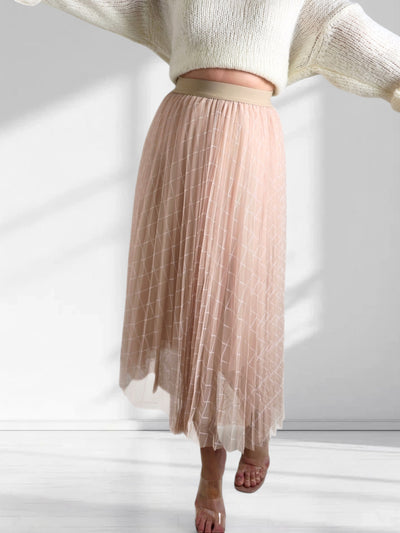 Zoe Beige/Apricot Geometric detail Pleated skirt