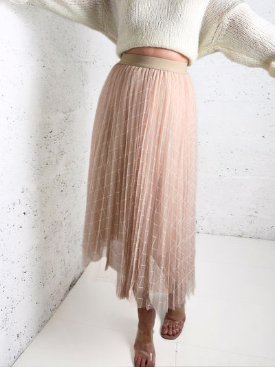 Zoe Beige/Apricot Geometric detail Pleated skirt