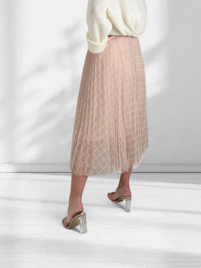 Zoe Beige/Apricot Geometric detail Pleated skirt