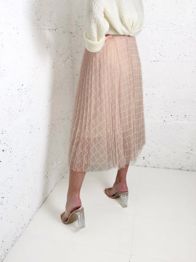 Zoe Beige/Apricot Geometric detail Pleated skirt