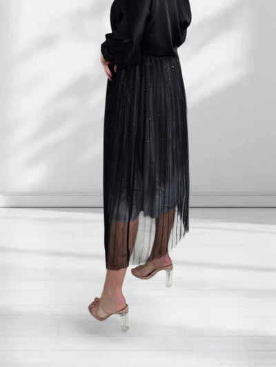 Mia Black Gradient Shiny Tulle pleated skirt
