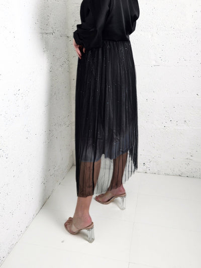 Mia Black Gradient Shiny Tulle pleated skirt