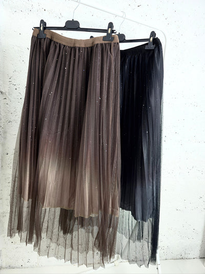 Mia Black Gradient Shiny Tulle pleated skirt