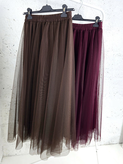 Burgundy tulle maxi skirt
