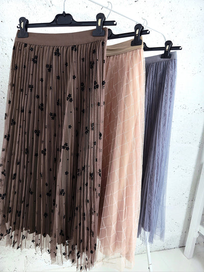 Zoe Beige/Apricot Geometric detail Pleated skirt