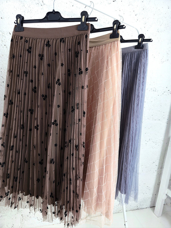 Zoe Beige/Apricot Geometric detail Pleated skirt