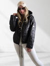 Thea Oversize flower Quilted hooded jacket Black