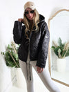 Thea Oversize flower Quilted hooded jacket Black
