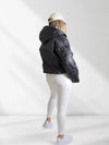 Thea Oversize flower Quilted hooded jacket Black