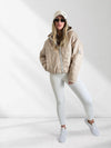 Thea Oversize flower Quilted hooded jacket Beige