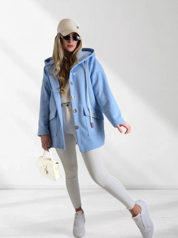 Chloe hooded silver button coat Blue