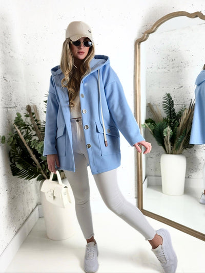 Chloe hooded silver button coat Blue