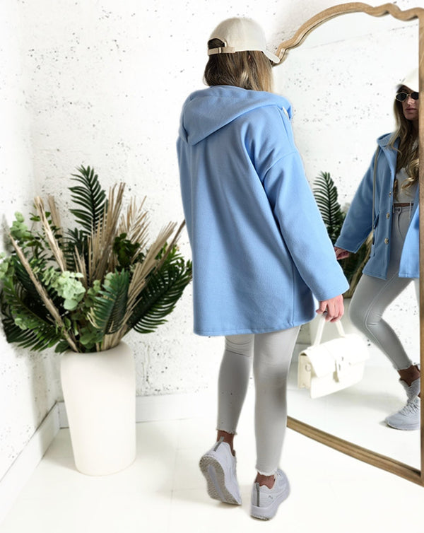 Chloe hooded silver button coat Blue