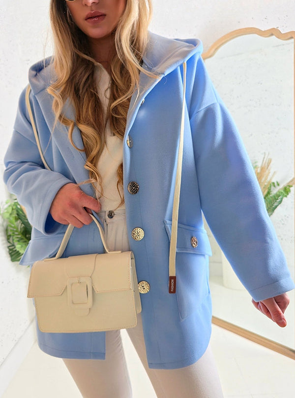 Chloe hooded silver button coat Blue