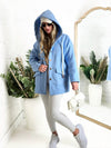 Chloe hooded silver button coat Blue