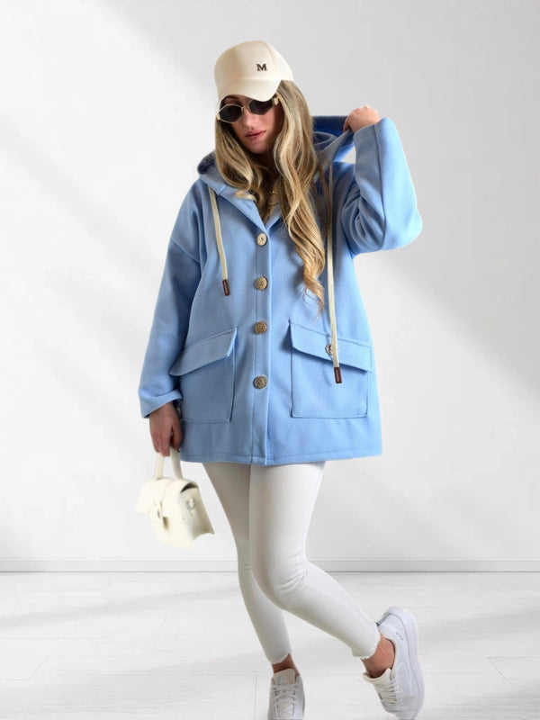Chloe hooded silver button coat Blue