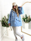 Chloe hooded silver button coat Blue