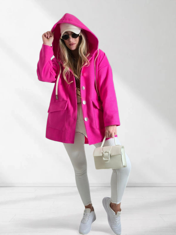 Chloe hooded silver button coat Fuchsia