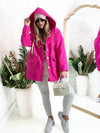 Chloe hooded silver button coat Fuchsia