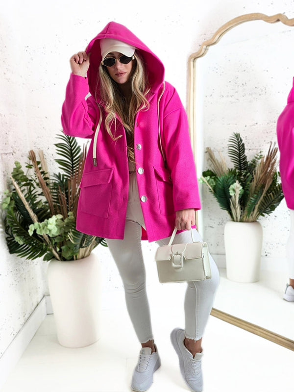 Chloe hooded silver button coat Fuchsia