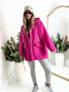 Chloe hooded silver button coat Fuchsia