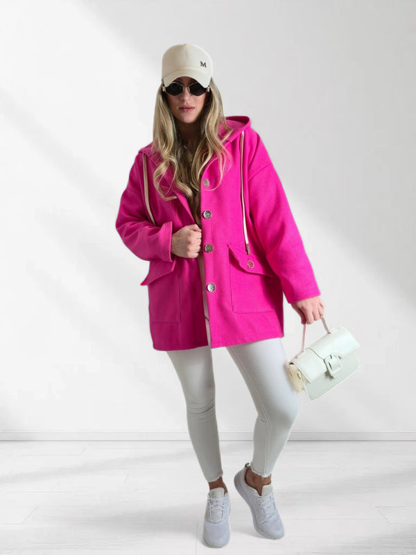 Chloe hooded silver button coat Fuchsia