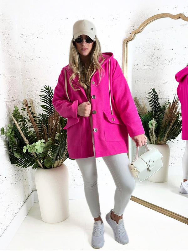 Chloe hooded silver button coat Fuchsia
