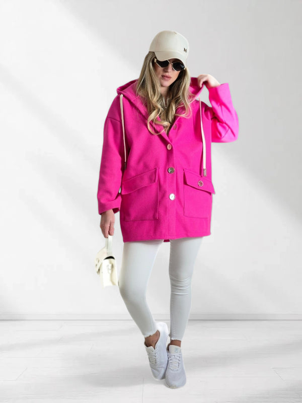Chloe hooded silver button coat Fuchsia