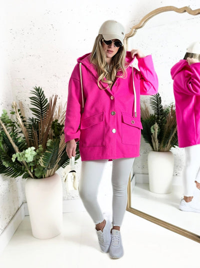 Chloe hooded silver button coat Fuchsia