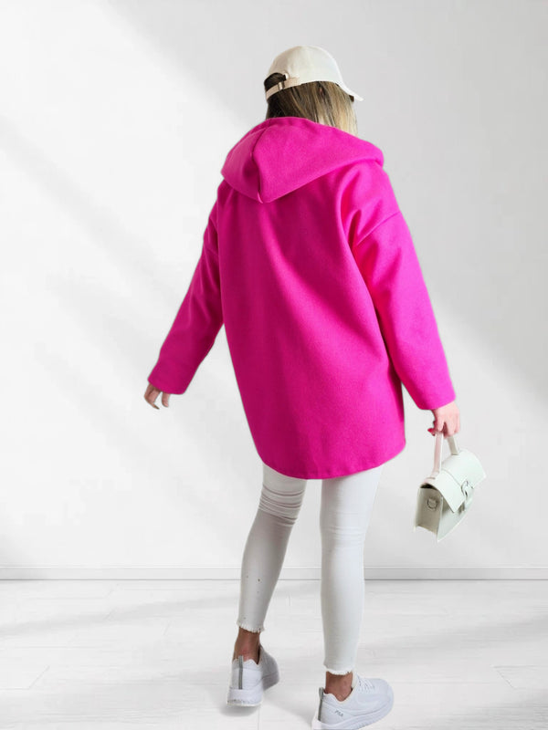 Chloe hooded silver button coat Fuchsia