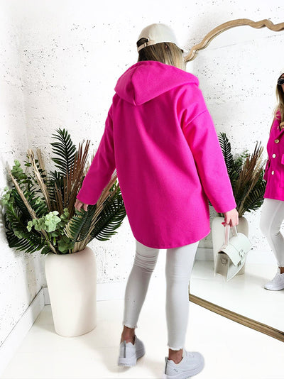 Chloe hooded silver button coat Fuchsia