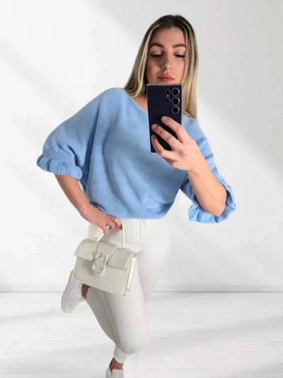 Katy Frill sleeve mohair jumper Baby Blue