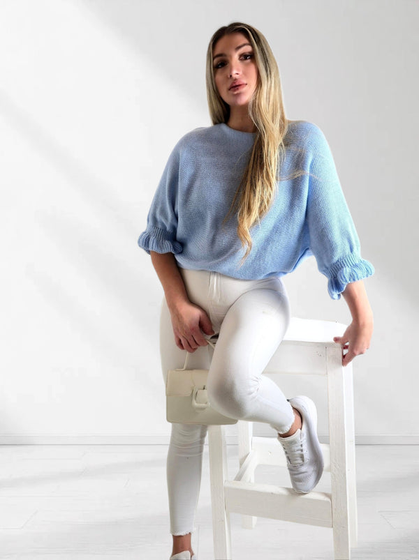 Katy Frill sleeve mohair jumper Baby Blue