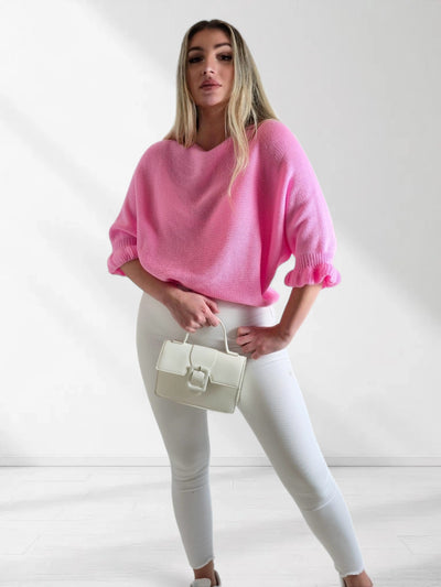 Katy Frill sleeve mohair jumper Pink