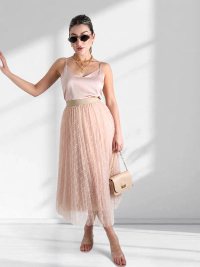Zoe Beige/Apricot Geometric detail Pleated skirt