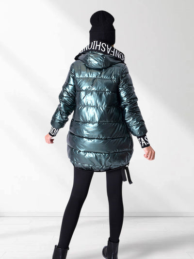 Fashion hooded puffer jacket Green