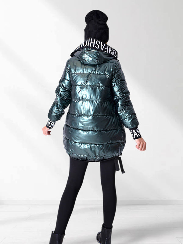 Fashion hooded puffer jacket Green