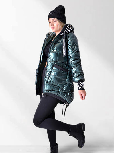 Fashion hooded puffer jacket Green