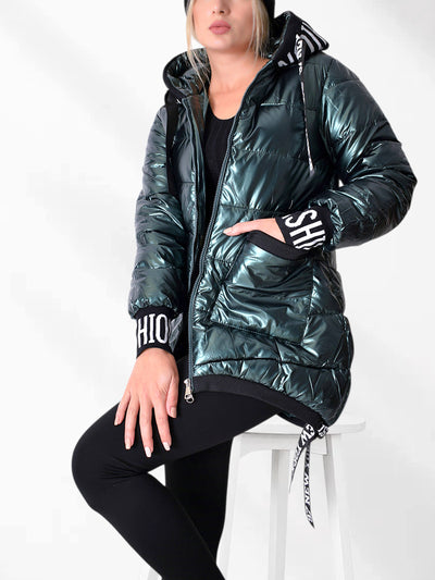 Fashion hooded puffer jacket Green